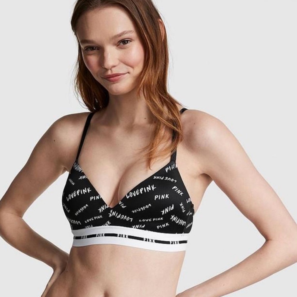 PINK ,Victoria's Secret Black and White Love Print wireless size 34C